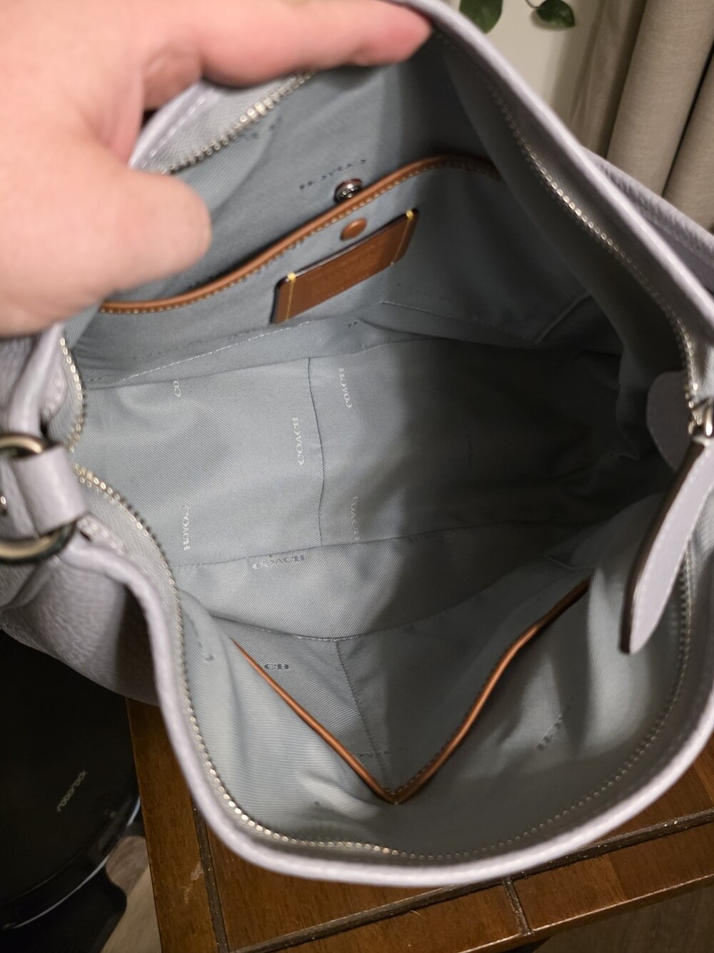 Coach Cary Pebbled Leather Shoulder Bag Blue/Grey with Crossbody Strap CC435 - Picture 6 of 11